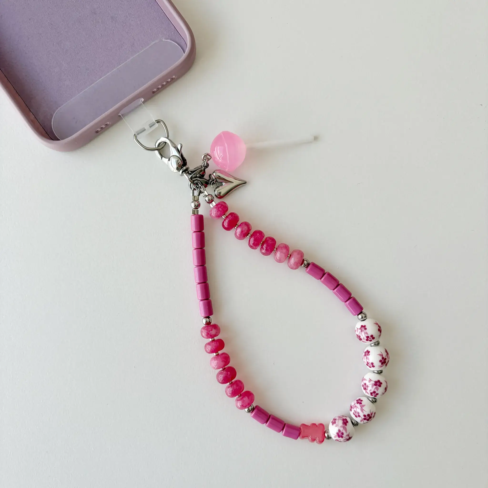 Candy Blossom handcrafted beaded phone wristlet main view